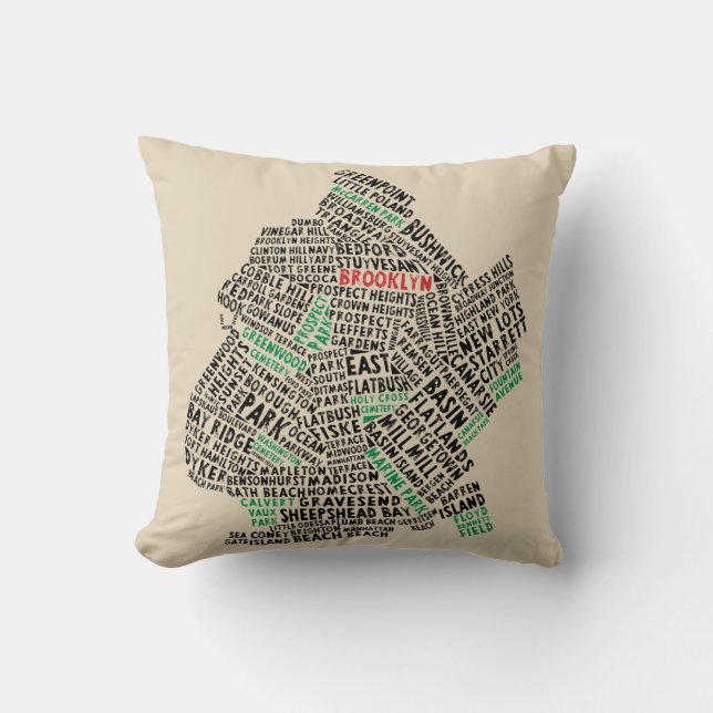 Coussin de carte de typographie de Brooklyn NYC (Recto)