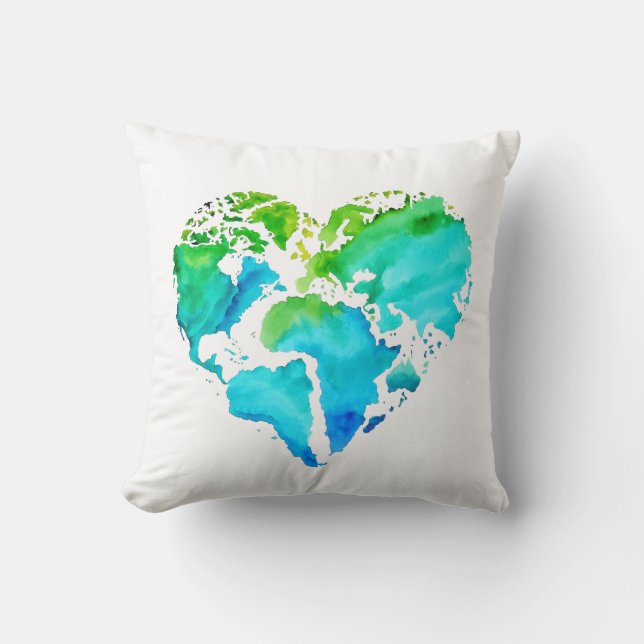 Coussin de carte du monde d'aquarelle - carte en (Recto)