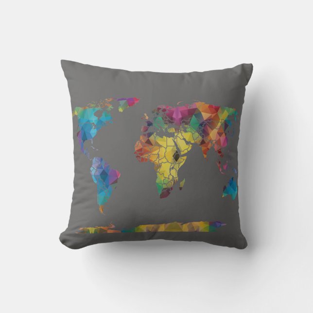 Coussin de carte géométrique du monde (Recto)
