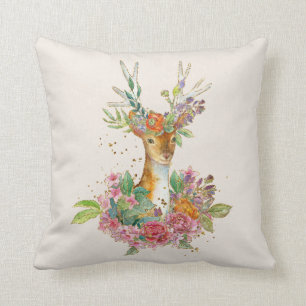 Coussin de cerfs floral d'aquarelle