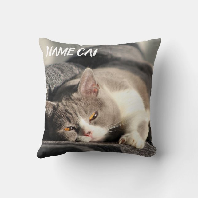 Coussin de chat imprimé avec le nom du chat (2 côt (Verso)
