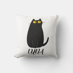 Coussin de chat noir personnalisé avec nom