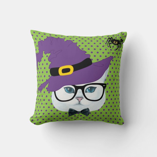Coussin de chats violet et vert Polka Dot Hallowee (Recto)