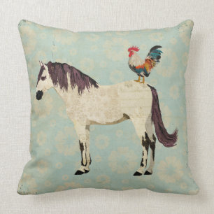 Coussin de cheval blanc et de coq
