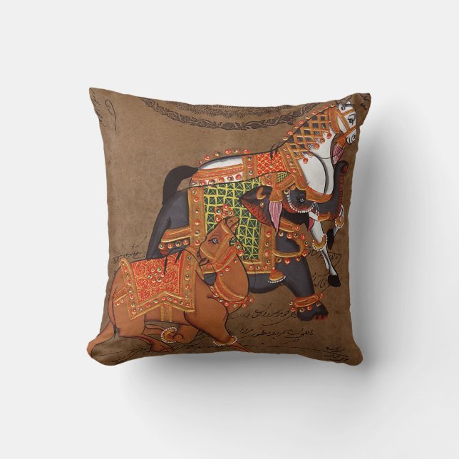 Coussin de CHEVAL de jet INDIEN d'ÉLÉPHANT et de (Recto)