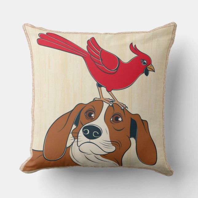 Coussin de chien avec Oiseau rouge sur le nez - an (Recto)