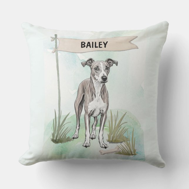 Coussin de chien personnalisé Whippet aquarelle (Recto)