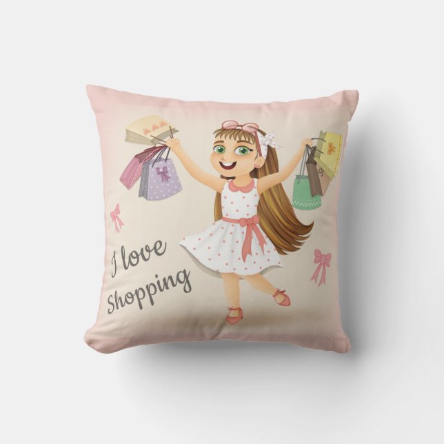 Coussin de Cleo "I Love Shopping" 16X16 (Recto)