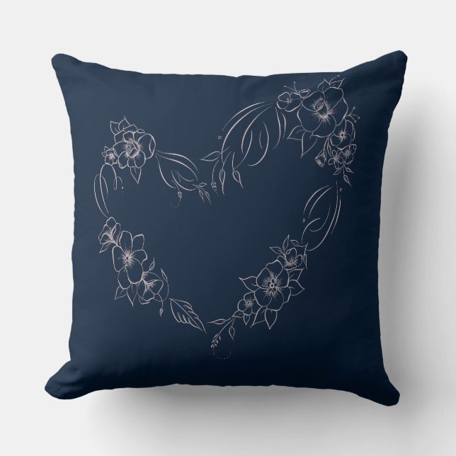 Coussin de coeur floral bleu marine (Recto)