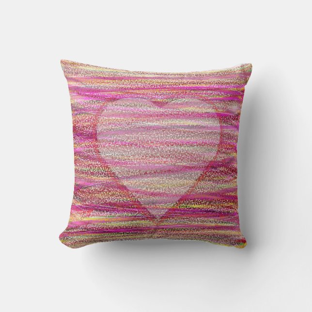 Coussin de cœur rayé rose pour canapés (Recto)