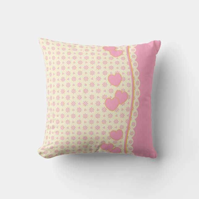 Coussin de coeur réversible rose et blanc Eyelet (Recto)