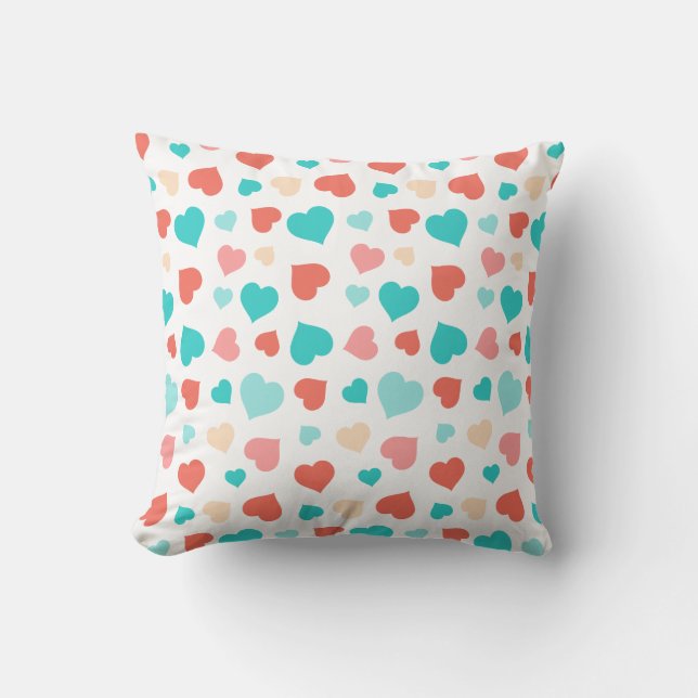 Coussin de coeurs de corail et d'Aqua (Recto)