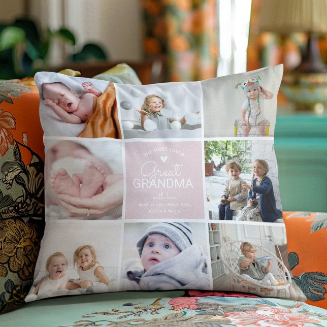 Coussin de collage photo 'l'arrière-grand-mère la  (Créateur téléchargé)