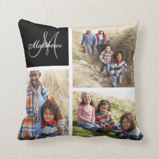 Coussin de collage photo noir de la famille person