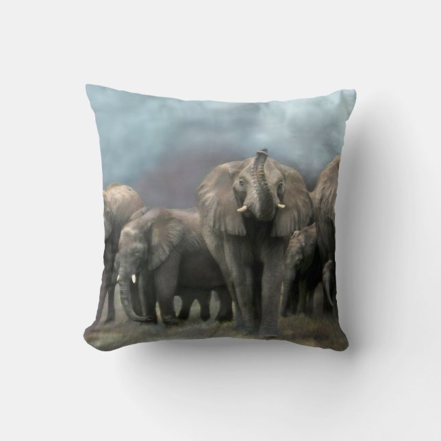 Coussin de concepteur d'art de famille d'éléphant (Recto)