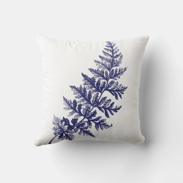 Coussin de conception florale de bois bleu et blan (Verso)