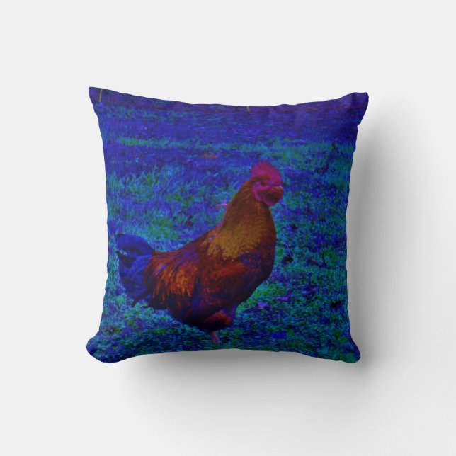 Coussin de coq arc-en-ciel bleu électrique (Recto)