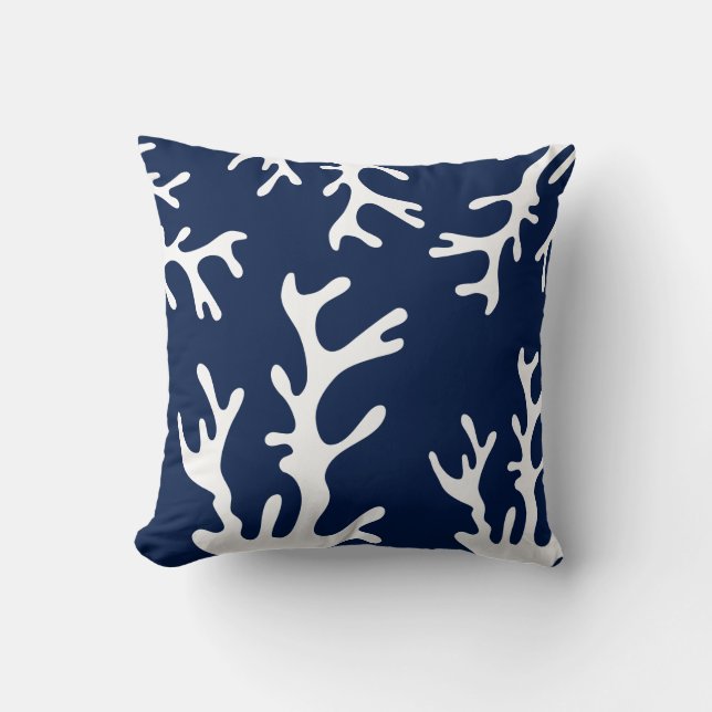 Coussin de corail - bleu marine et blanc (Recto)