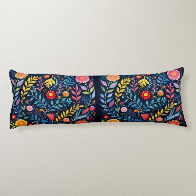 Coussin de corps à fleurs de tapisserie bleu Triba (Dos)