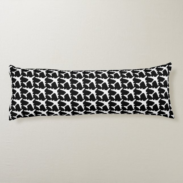 Coussin de corps de motif d'avion noir blanc (Dos)