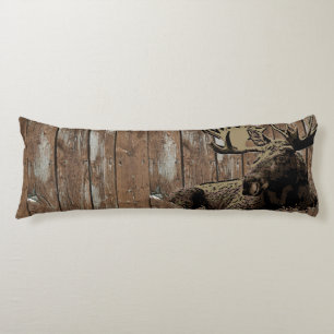 Coussin de corps d'orignal en bois rustique