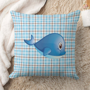 Coussin de coton Plaid Baleine Bleue
