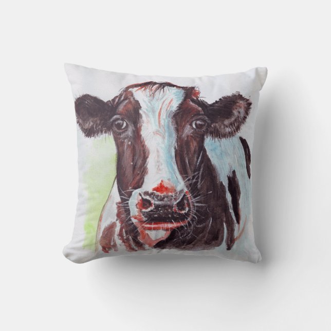 Coussin de couleur pour aquarelle de vache (Recto)