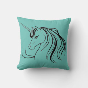 Coussin de coussin d'art Turquoise Blue Unicorn Li