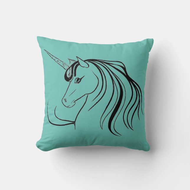 Coussin de coussin d'art Turquoise Blue Unicorn Li (Recto)