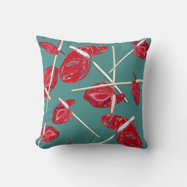 Coussin de coussin Motif de fleurs d'anthurium rou (Recto)