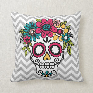 Coussin de crâne de sucre, jour des morts, fleurs