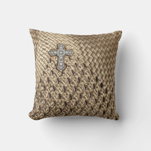 Coussin de croix de perle de fausse pierre tissé (Recto)