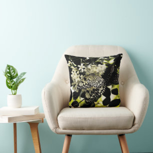 Coussin de déco de papillons noirs et blancs
