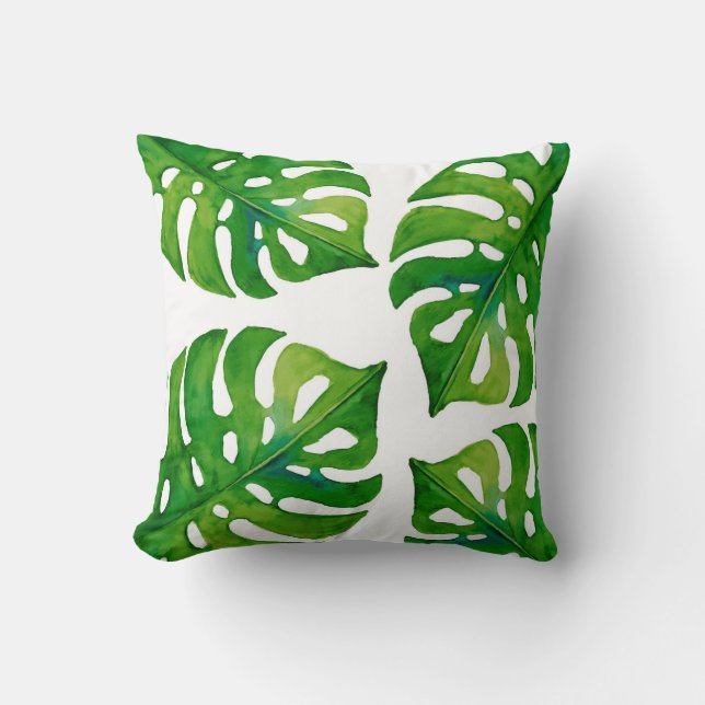 Coussin de décor de maison d'aquarelle de feuille (Recto)