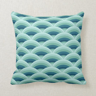 Coussin de décor de vagues de feston de bleu et