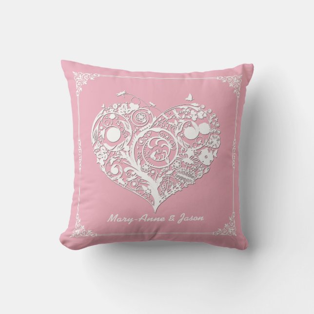 Coussin de décorateur de coeur rose et blanc (Recto)