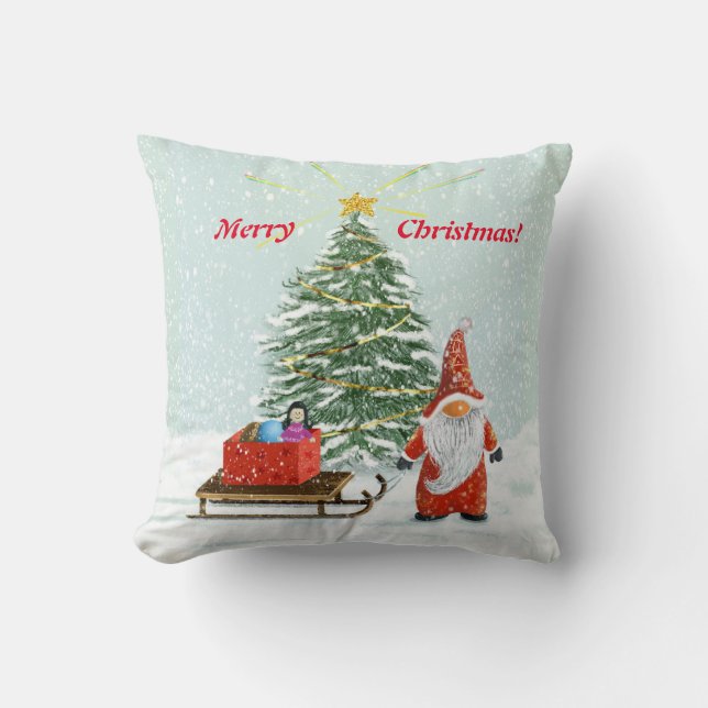 Coussin de décorateur de gnome de Noël joyeux (Recto)
