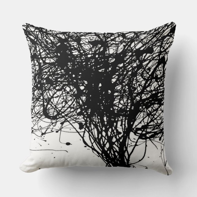 Coussin de décoration en encre noire blanche cool (Recto)