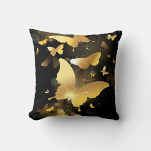 Coussin de décoration/Noir avec papillons dorés