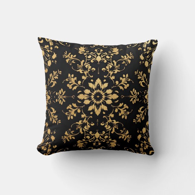 Coussin de décoration noir motif jaune  (Recto)