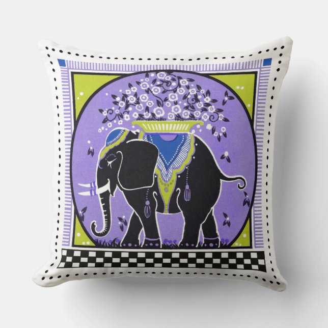 Coussin de défilé d'éléphants en Lavande (Recto)