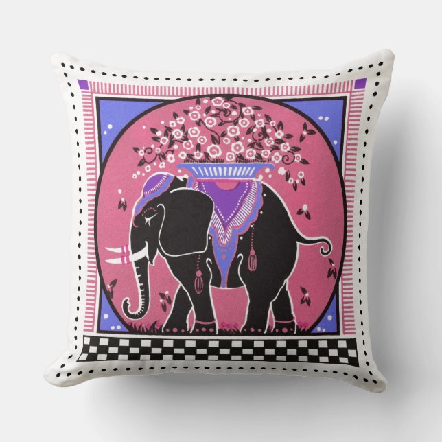 Coussin de défilé d'éléphants en rose (Recto)