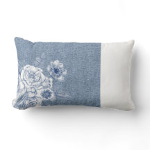 Coussin de denim de fleurs de lumière