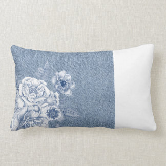 Coussin de denim de fleurs de lumière
