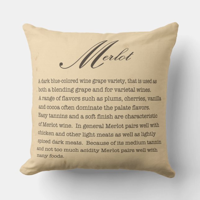 Coussin de description de vin merlot (Recto)