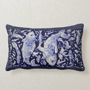 Coussin de design en céramique Koi Pond bleu et bl