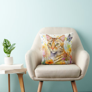 Coussin de design floral de chats du Bengale