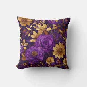 Coussin de design floral violet et or