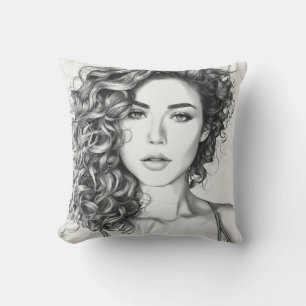 coussin de dessin de trait noir et blanc
