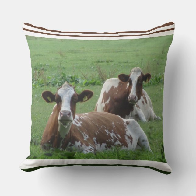 Coussin de deux vaches Brown blanches mignonnes (Recto)